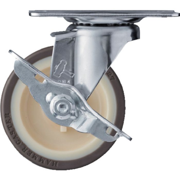 ハンマー Eシリーズ旋回式ウレタン車輪(ナイロンホイール)85mm ストッパー付(Tcode:3670821)