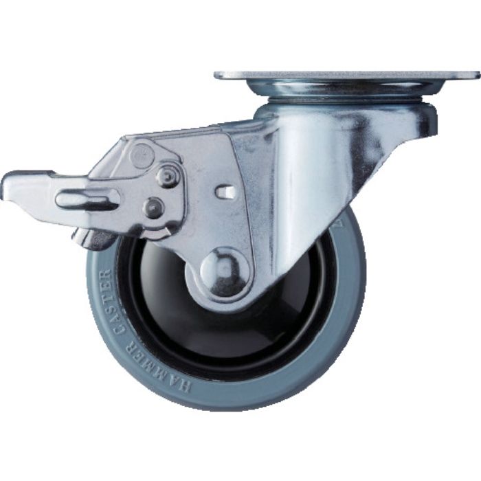 ハンマー 静音旋回式ゴム車輪(ナイロンホイール・ベアリング)65mm ストッパー付(Tcode:3200337)