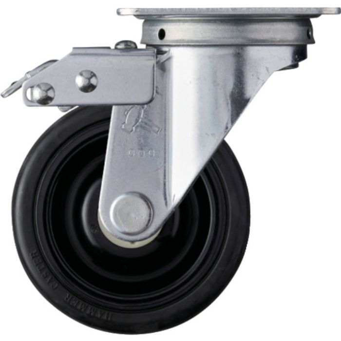 ハンマー スイッチキャスター ゴム車輪(ナイロンホイール・ボールベアリング)100mm(Tcode:8141066)