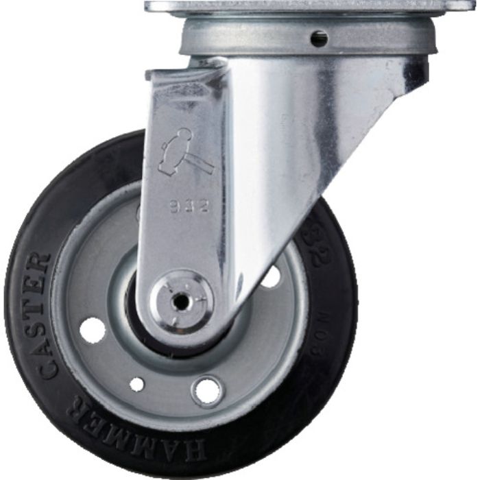 ハンマー 旋回式ゴム車輪(スチールホイール・ローラーベアリング)100mm(Tcode:3984885)