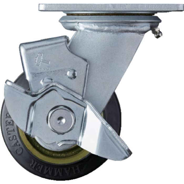 ハンマー 重荷重用旋回式ゴム車輪(イモノホイール・ラジアルボールベアリング)100mm SP付(Tcode:3671887)