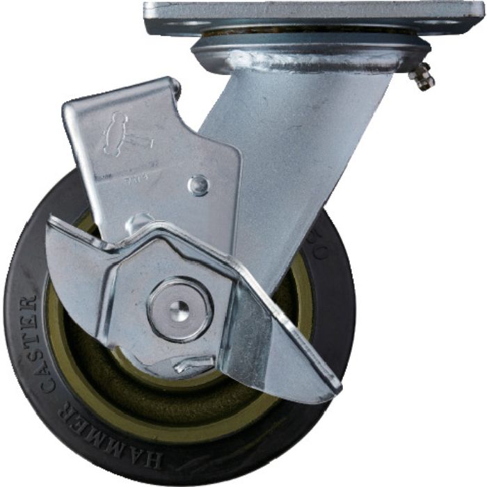 ハンマー 重荷重用旋回式ゴム車輪(イモノホイール・ラジアルボールベアリング)125mm SP付(Tcode:3671895)