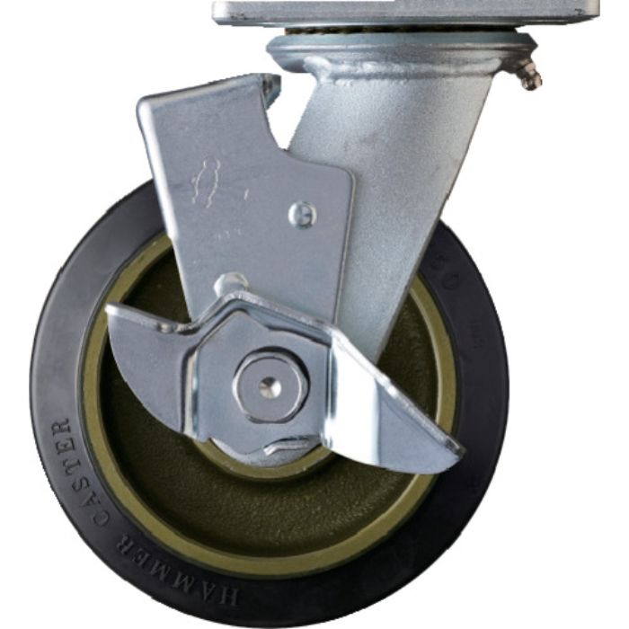 ハンマー 重荷重用旋回式ゴム車輪(イモノホイール・ラジアルボールベアリング)150mm SP付(Tcode:3671909)