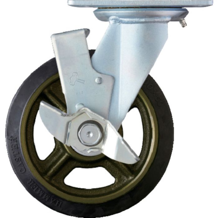 ハンマー 重荷重用旋回式ゴム車輪(イモノホイール・ラジアルボールベアリング)200mm SP付(Tcode:8143291)