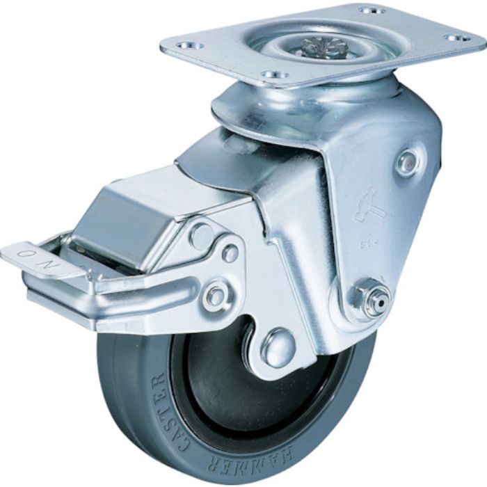 ハンマー クッションキャスター旋回式ゴム車輪 100mm 線径2.0mm ストッパー付(Tcode:3093026)
