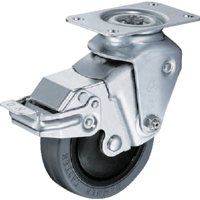 ハンマー クッションキャスター旋回式ゴム車輪 100mm 線径2.3mm ストッパー付(Tcode:3093034)