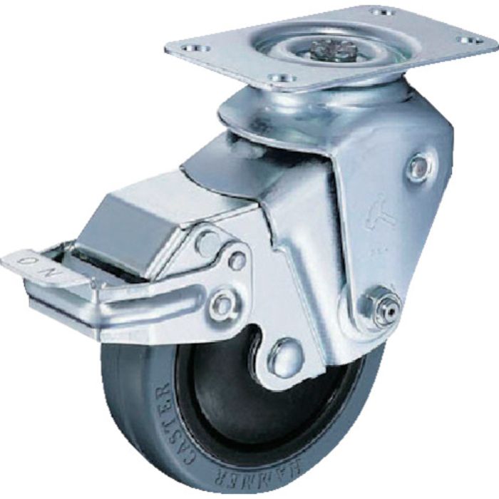 ハンマー クッションキャスター旋回式ゴム車輪 100mm 線径2.6mm ストッパー付(Tcode:3093042)