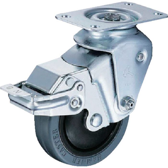 ハンマー クッションキャスター旋回式ゴム車輪 100mm 線径2.9mm ストッパー付(Tcode:3093051)