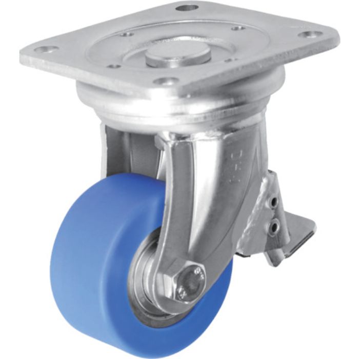 シシク 低床超重荷重用キャスター 自在ストッパー付 80径 モノマーキャスティングナイロン車輪 三価クロメート(Tcode:4660510)