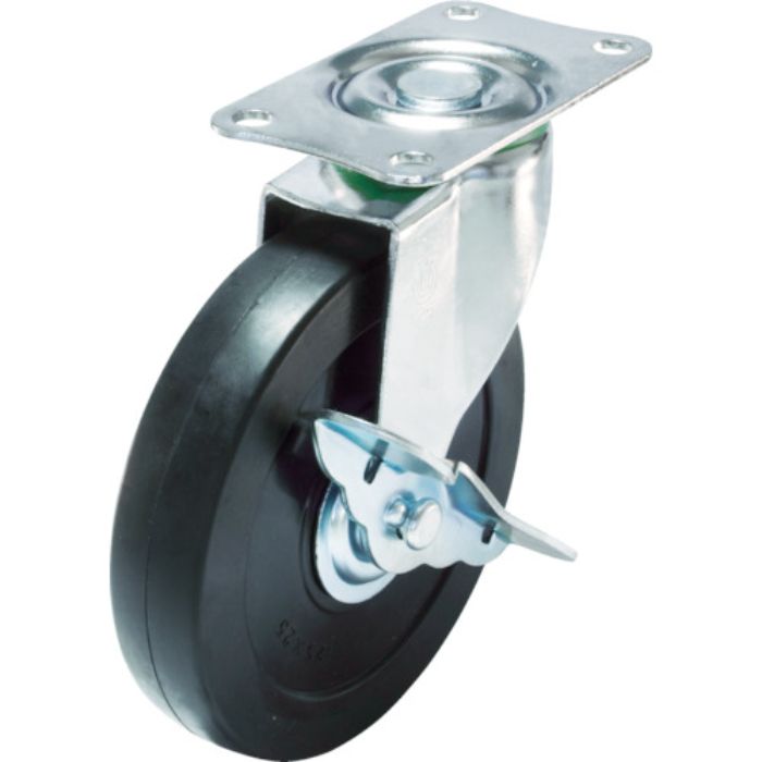 ユーエイ プレート式 自在 キャスター ゴム 車輪径100mm ストッパー付き Eタイプ E-S型 取付寸法82×40(Tcode:3795896)