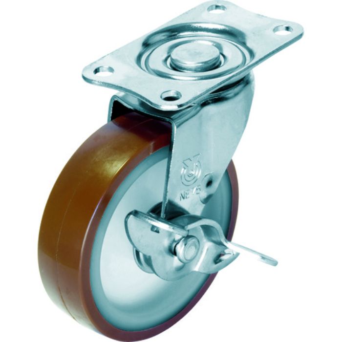 ユーエイ プレート式 自在 キャスター ウレタン 車輪径75mm ストッパー付き Eタイプ E-S型 取付寸法56×28(Tcode:3796116)