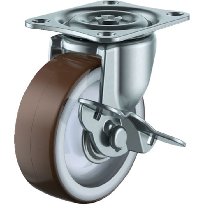 ユーエイ プレート式 自在 キャスター ウレタン 車輪径75mm ストッパー付き Gタイプ G-S型 取付寸法55×42(Tcode:3921778)