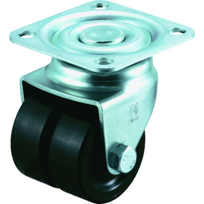 ユーエイ プレート式 自在 双輪低床キャスター 黒ナイロン 車輪径50mm  Hタイプ HG-W型 取付寸法52×52(Tcode:4372395)