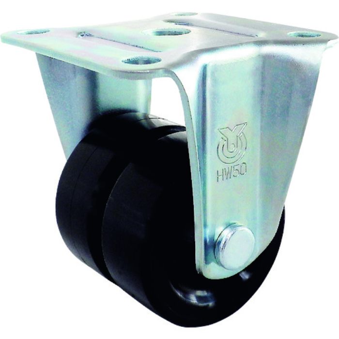 ユーエイ プレート式 固定 低床キャスター 黒ナイロン 車輪径50mm  Hタイプ HR-W型 取付寸法52×52(Tcode:1487555)