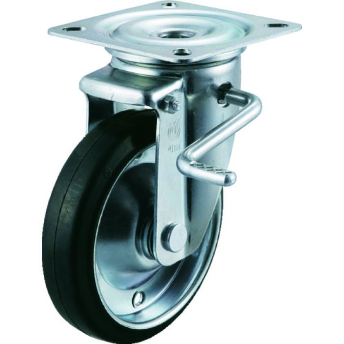 ユーエイ プレート式 自在 キャスター ゴム 車輪径150mm ストッパー付き PMタイプ PMS-LB型(E46)(R) 取付寸法94×94(87×87)(Tcode:1487577)