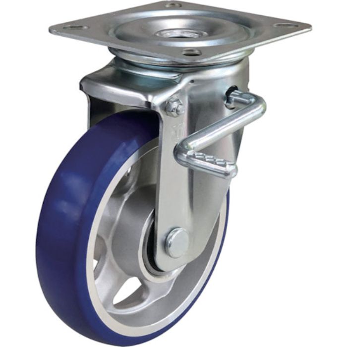 ユーエイ プレート式 自在 キャスター プレミアムウレタン 車輪径200mm ストッパー付き PMタイプ PMS-LB(R)型 取付寸法120×120(105×105)(Tcode:1950688)