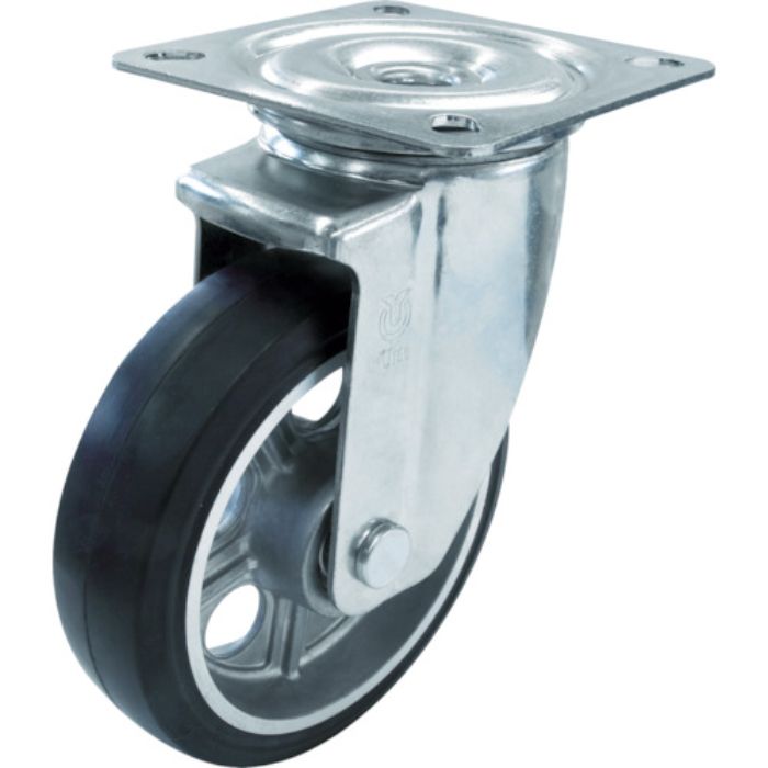 ユーエイ プレート式 自在 キャスター ゴム 車輪径200mm  PMタイプ PMS型 取付寸法120×120(105×105)(Tcode:4047311)