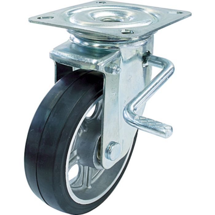 ユーエイ プレート式 自在 キャスター ゴム 車輪径200mm ストッパー付き PMタイプ PMS-LB(R)型 取付寸法120×120(105×105)(Tcode:4047320)