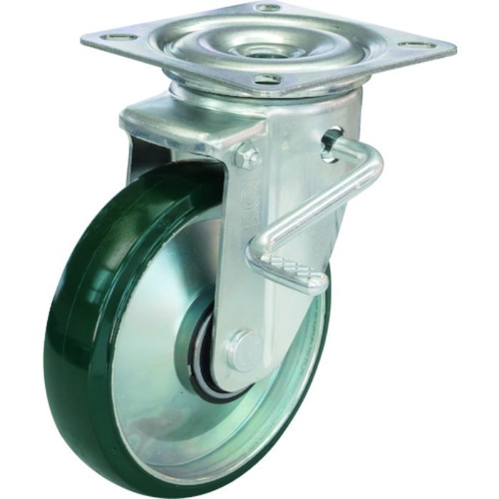 ユーエイ プレート式 自在 キャスター ウレタン 車輪径200mm ストッパー付き PMタイプ PMS-LB(R)型 取付寸法120×120(105×105)(Tcode:1758248)