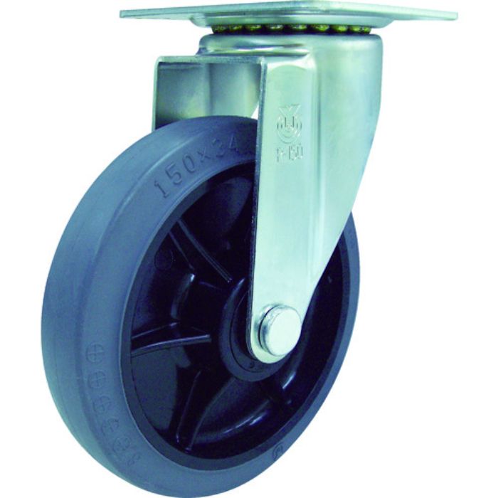 ユーエイ プレート式 自在 キャスター グレーゴム 車輪径150mm  Jタイプ RJ2型 取付寸法80×80(75×75)(Tcode:3803295)