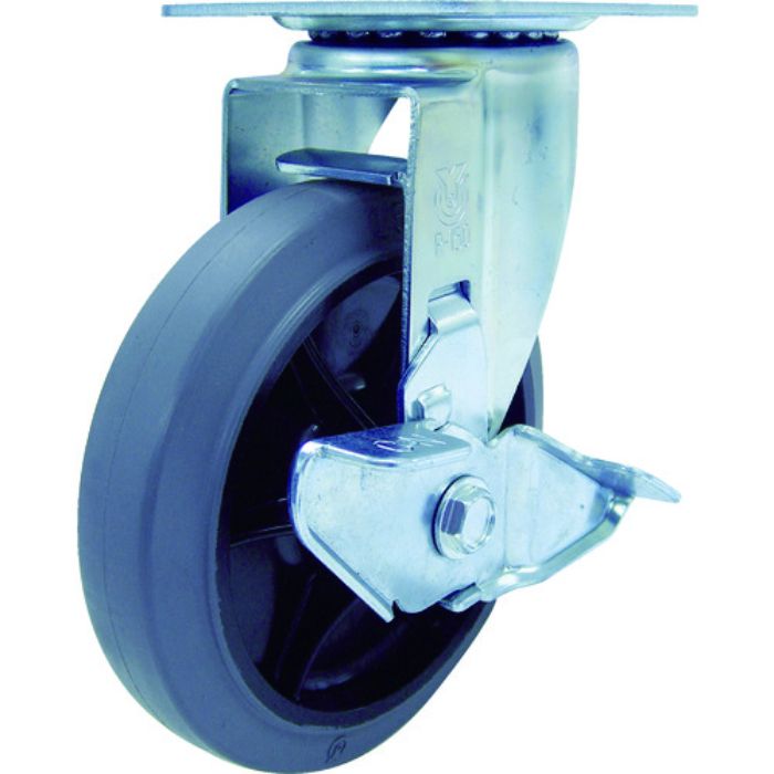 ユーエイ プレート式 自在 キャスター グレーゴム 車輪径150mm ストッパー付き Jタイプ RJ2-S型 取付寸法80×80(75×75)(Tcode:3803309)