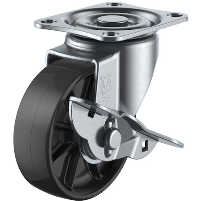 ユーエイ プレート式 自在 キャスター 黒ナイロン 車輪径75mm ストッパー付き Sタイプ SG-S型 取付寸法55×42(Tcode:3640479)