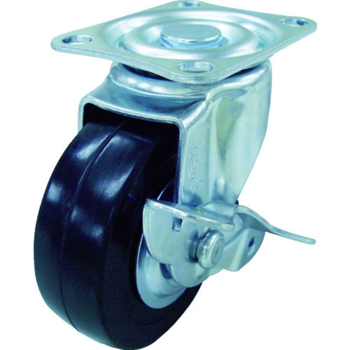 ユーエイ プレート式 自在 キャスター ゴム 車輪径75mm ストッパー付き Sタイプ SG-S型 取付寸法55×42(Tcode:3347079)