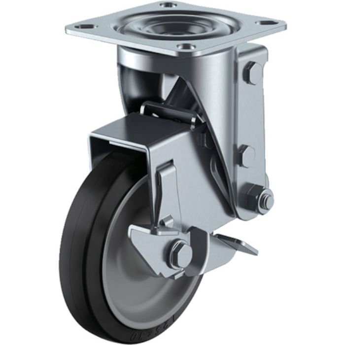 ユーエイ プレート式 自在 クッションキャスター ゴム 車輪径125mm ストッパー付き SKYタイプ SHSKY-DS型 取付寸法80×80(75×75)(Tcode:4703979)