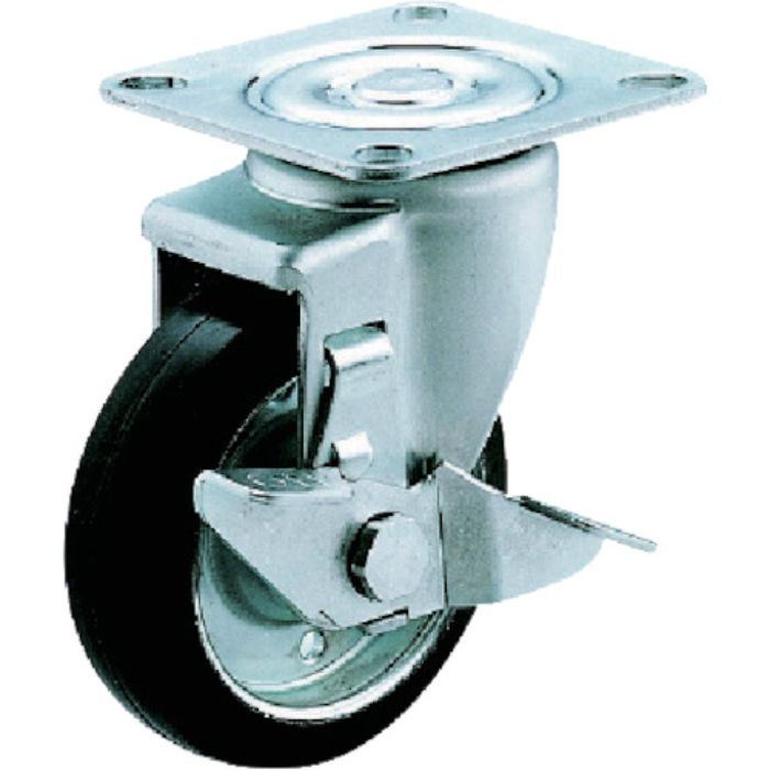 ユーエイ プレート式 自在 キャスター ゴム 車輪径100mm ストッパー付き Jタイプ SJ-S型 取付寸法71×71(68×68)(Tcode:8092842)