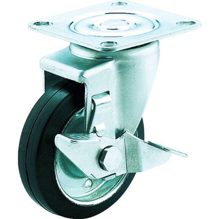 ユーエイ プレート式 自在 キャスター ゴム 車輪径100mm ストッパー付き Jタイプ SJ-S型 取付寸法71×71(68×68)(Tcode:3797040)