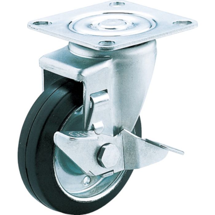 ユーエイ プレート式 自在 キャスター ゴム 車輪径125mm ストッパー付き Jタイプ SJ-S型 取付寸法80×80(75×75)(Tcode:3797082)