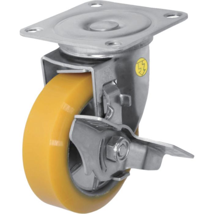 シシク ステンレスキャスター 制電性ウレタン車輪自在ストッパー付(Tcode:3535371)