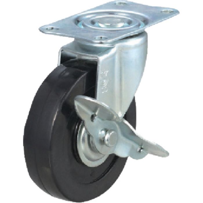 ユーエイ プレート式 自在 ステンレスキャスター ゴム 車輪径100mm ストッパー付き Eタイプ SUS-E-S型 取付寸法82×40(Tcode:8093214)