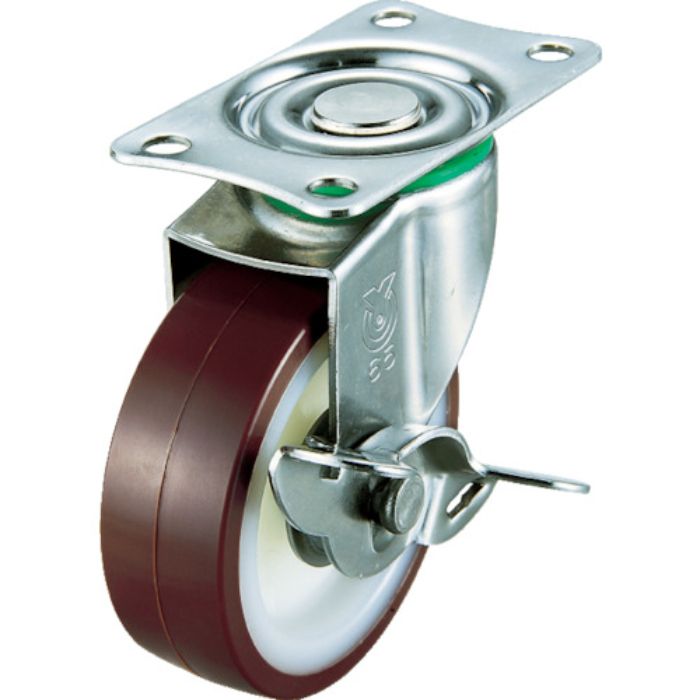 ユーエイ プレート式 自在 ステンレスキャスター ウレタン 車輪径100mm ストッパー付き Eタイプ SUS-E-S型 取付寸法82×40(Tcode:3797384)