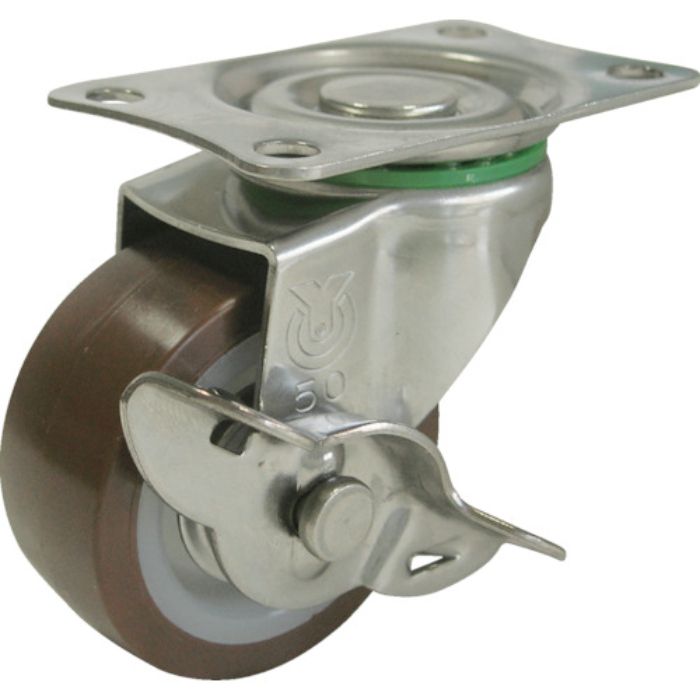 ユーエイ プレート式 自在 ステンレスキャスター ウレタン 車輪径50mm ストッパー付き Eタイプ SUS-E-S型 取付寸法56×28(Tcode:3797422)