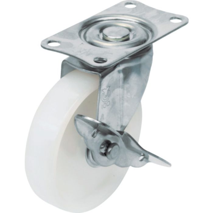 ユーエイ プレート式 自在 ステンレスキャスター ナイロン 車輪径65mm ストッパー付き Eタイプ SUS-E-S型 取付寸法56×28(Tcode:3797449)