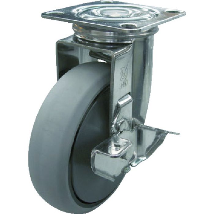 ユーエイ プレート式 自在 ステンレスキャスター ウレタン 車輪径200mm ストッパー付き Jタイプ SUS-J-S型 取付寸法115×115(105×105)(Tcode:4405552)