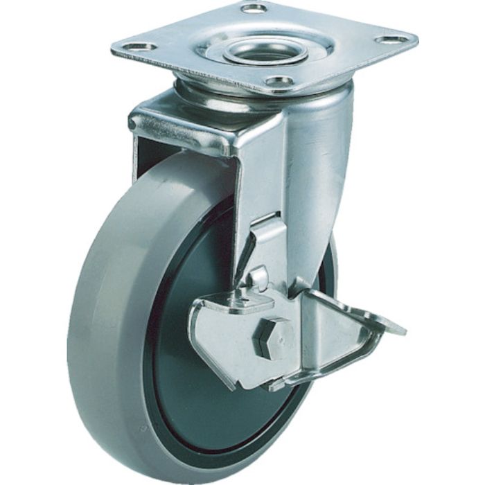 ユーエイ プレート式 自在 ステンレスキャスター ウレタン 車輪径150mm ストッパー付き Jタイプ SUS-J2-S型 取付寸法80×80(75×75)(Tcode:3797627)