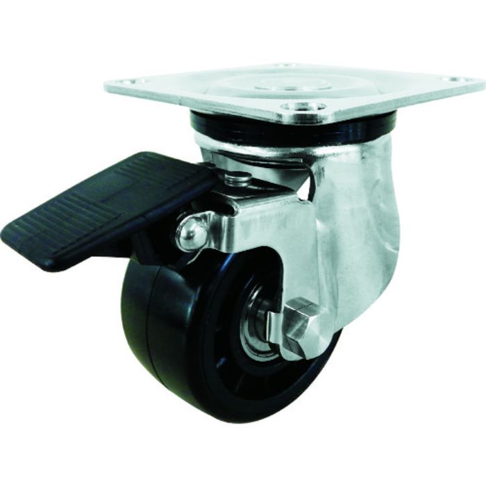 ユーエイ プレート式 自在 ステンレス低床キャスター 強化ナイロン 車輪径75mm ストッパー付き Hタイプ SUS-HG-S型 取付寸法71×71(Tcode:1142905)