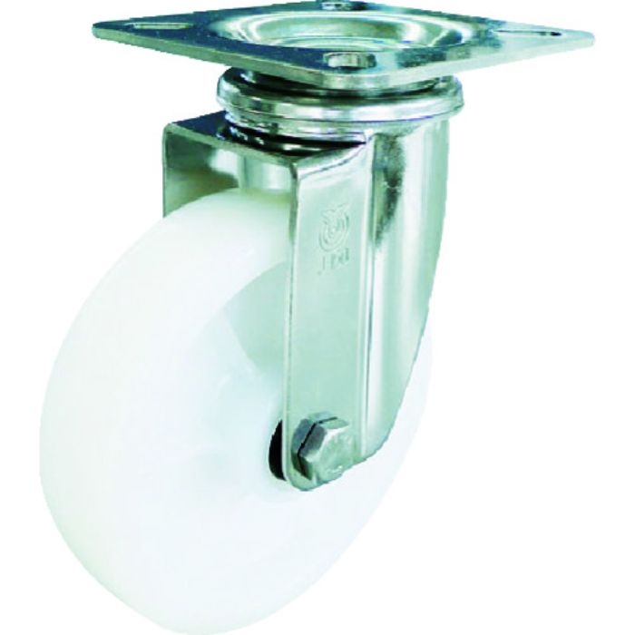 ユーエイ プレート式 自在 ステンレスキャスター ナイロン 車輪径100mm  Jタイプ SUS-J型 取付寸法74×74(67×67)(Tcode:4405609)