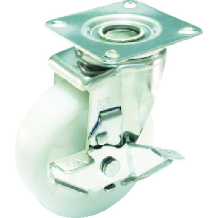 ユーエイ プレート式 自在 ステンレスキャスター ナイロン 車輪径100mm ストッパー付き Jタイプ SUS-J-S型 取付寸法74×74(67×67)(Tcode:4405617)