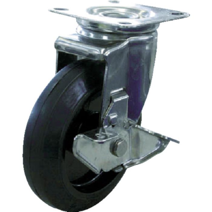 ユーエイ プレート式 自在 ステンレスキャスター ゴム 車輪径150mm ストッパー付き Jタイプ SUS-J-S型 取付寸法90×90(75×75)(Tcode:4405773)