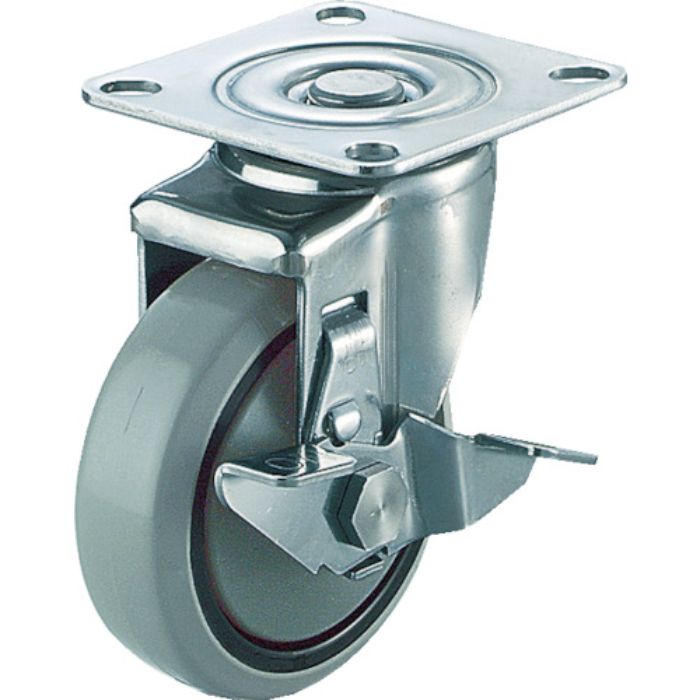 ユーエイ プレート式 自在 ステンレスキャスター ウレタン 車輪径100mm ストッパー付き Jタイプ SUS-SJ-S型 取付寸法71×71(68×68)(Tcode:3797848)