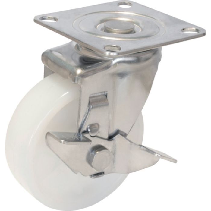 ユーエイ プレート式 自在 ステンレスキャスター ナイロン 車輪径100mm ストッパー付き Jタイプ SUS-SJ-S型 取付寸法71×71(68×68)(Tcode:3797864)