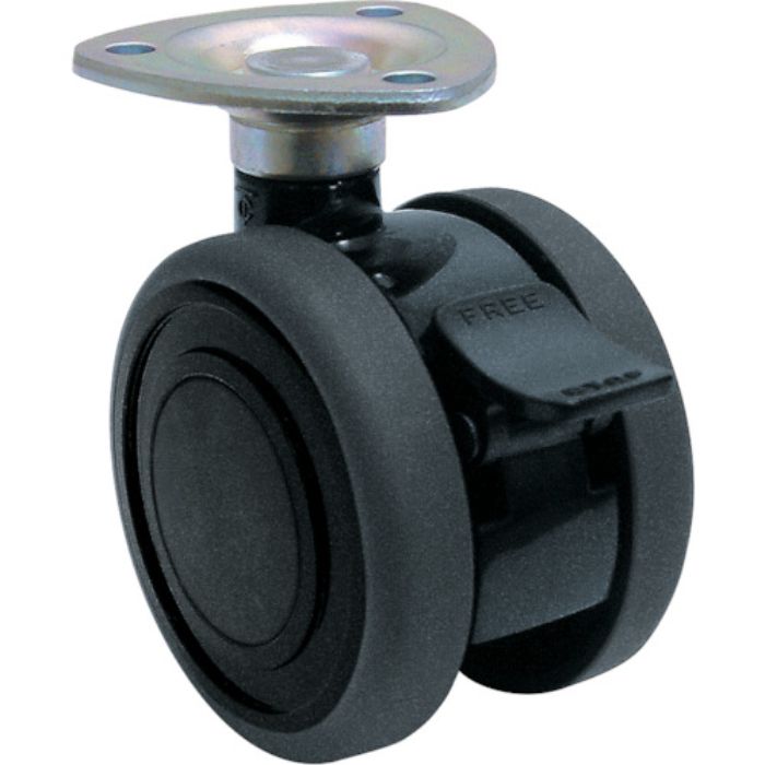 東海 プレート式双輪キャスター(エラストマー車) 60MMストッパー付き 黒色(Tcode:3553942)