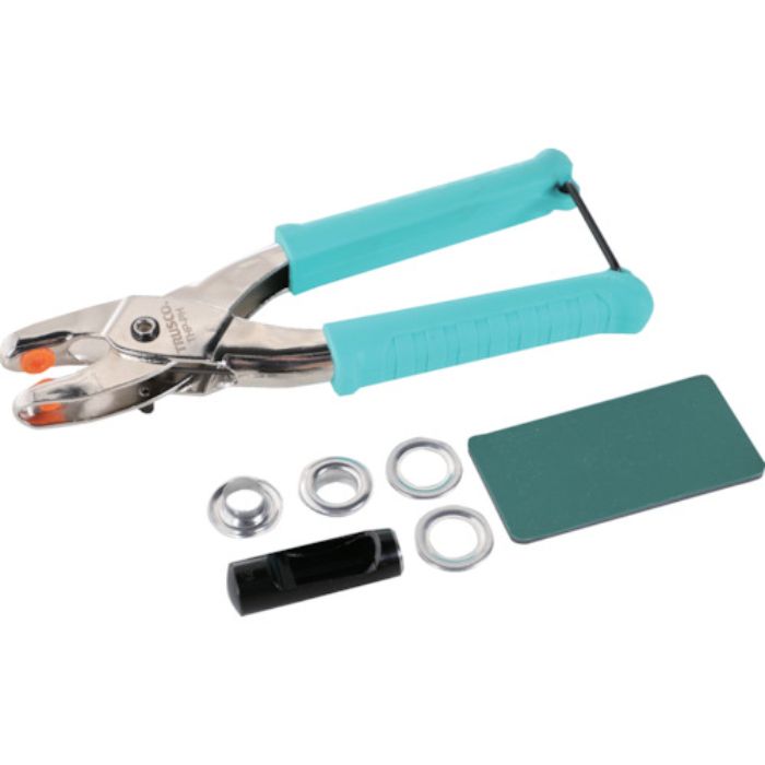 TRUSCO 両面ハトメプライヤーセット プライヤー型 5mmセット(ハトメパンチ本体・アルミハトメ・コマ・ポンチ・下敷き付)(Tcode:2572192)