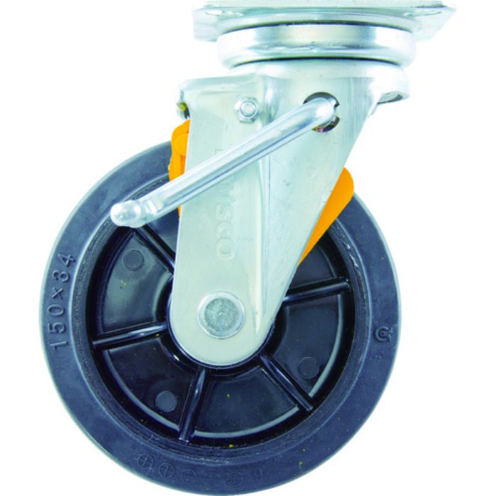 TRUSCO プレス製ナイロンホイールゴムキャスター 自在 右ブレーキサインプレート150Φ(Tcode:1164650)