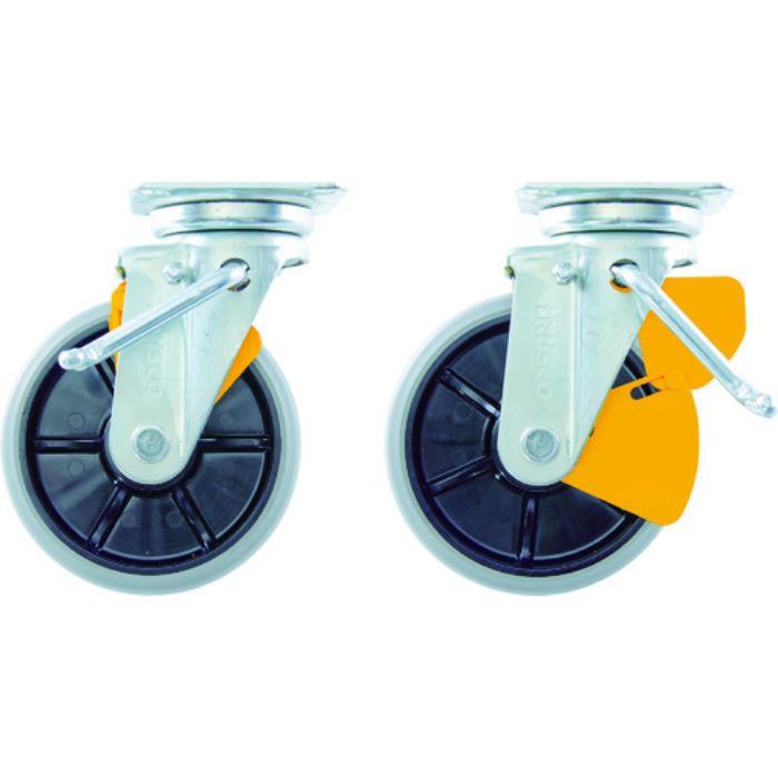 TRUSCO プレス製ナイロンホイールウレタンキャスター 自在 左ブレーキサインプレート150Φ(Tcode:1164651)