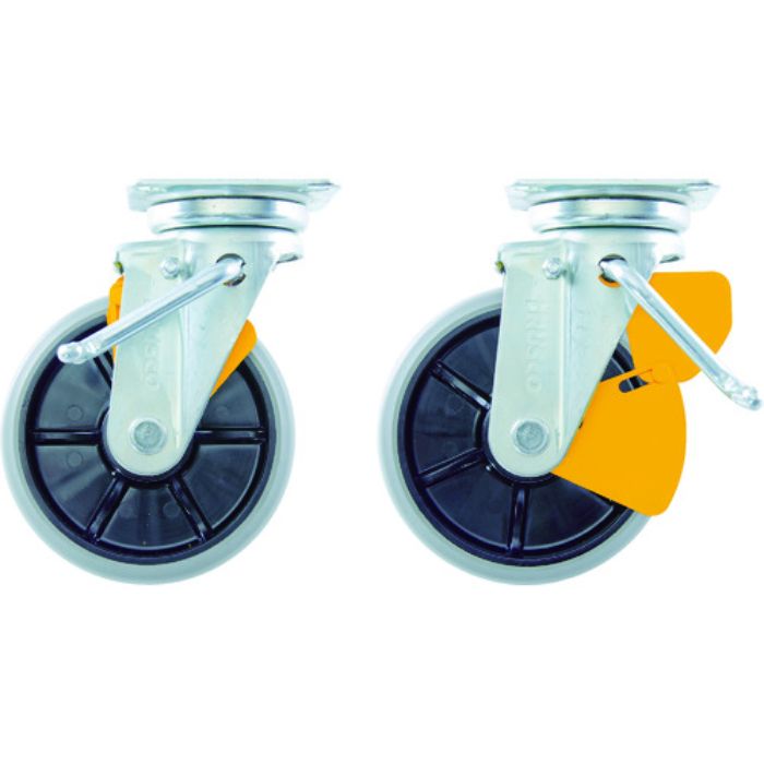 TRUSCO プレス製ナイロンホイールウレタンキャスター 自在 右ブレーキサインプレート150Φ(Tcode:1164652)