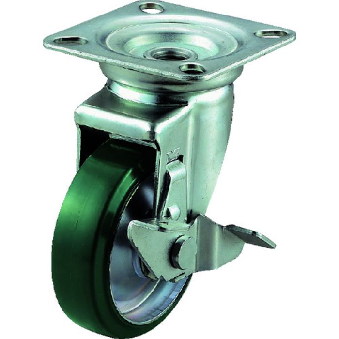 ユーエイ プレート式 自在 キャスター ウレタン 車輪径100mm ストッパー付き Jタイプ J-S型 取付寸法74×74(67×67)(Tcode:2963337)